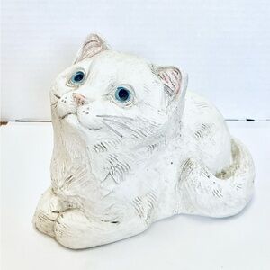 Stone Bunny 1998 Chalkware White Cat Statue Signed Telle M Stein